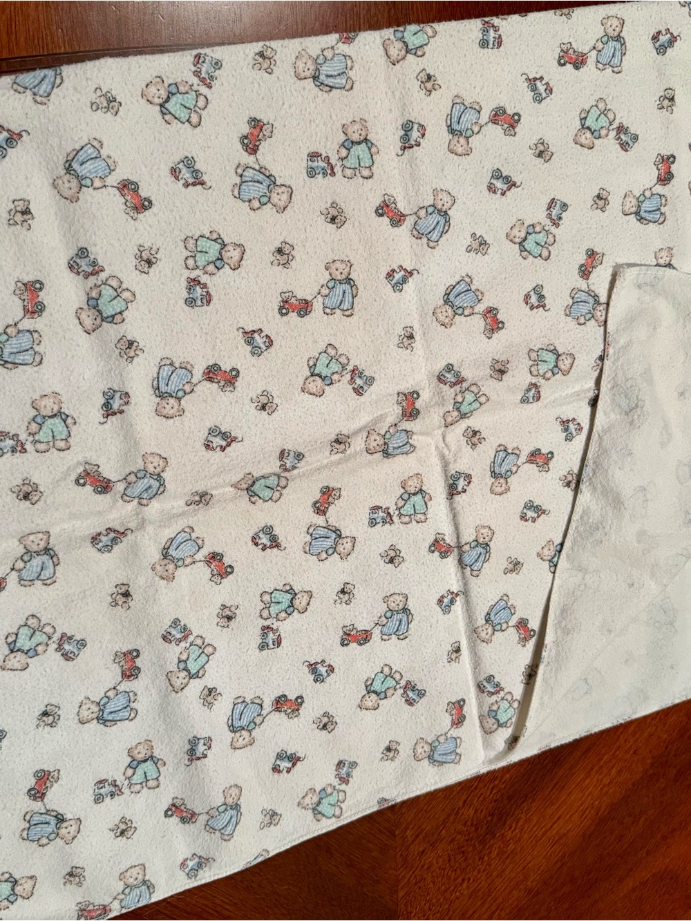 Vintage 1990s Carters Cozy Bear Print freceiving blanket - Cream with Blue & Gre